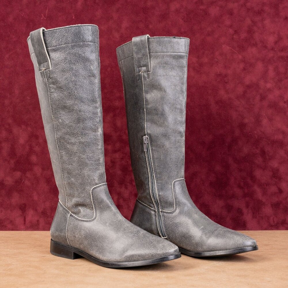 Steve Madden Women Ryson Grey Leather Tall Riding Equestrian Knee Boots sz 8.5